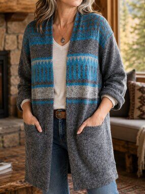 Sundance Quiet Isle Lambswool Cashmere Cardigan Gray Blue Petite M